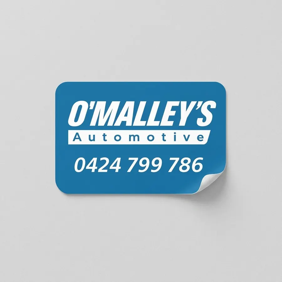 O'Malley's Automotive blue rear window sticker