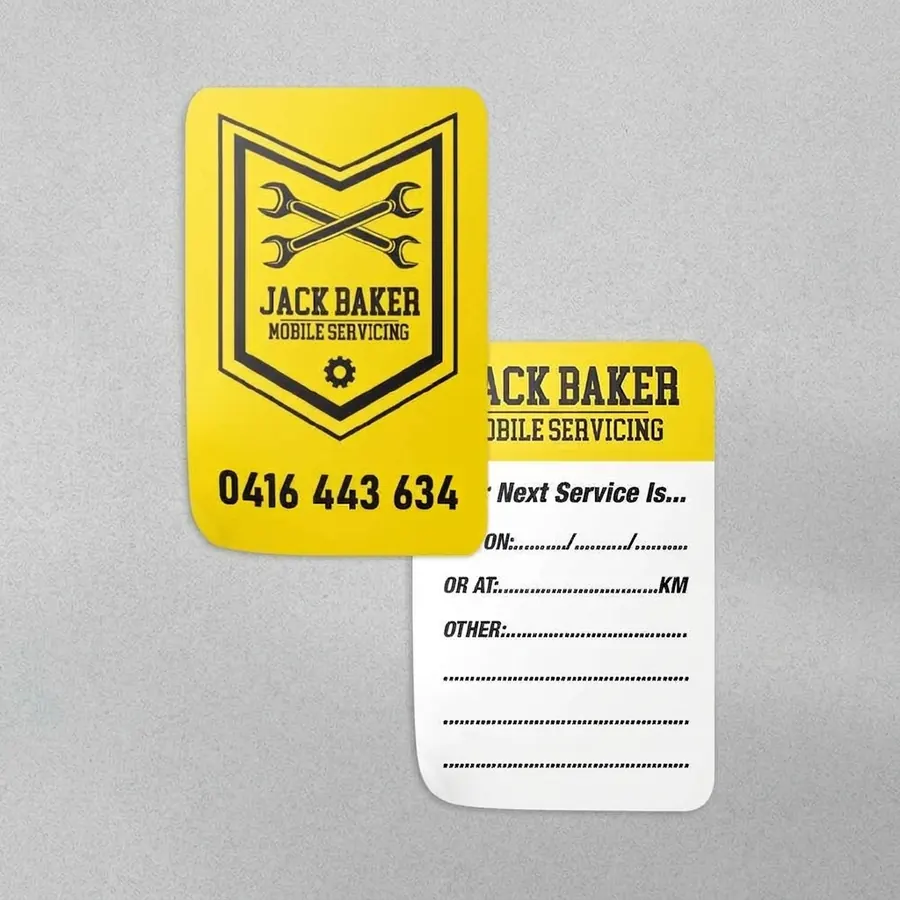 Jack Baker Mobile Servicing yellow service sticker