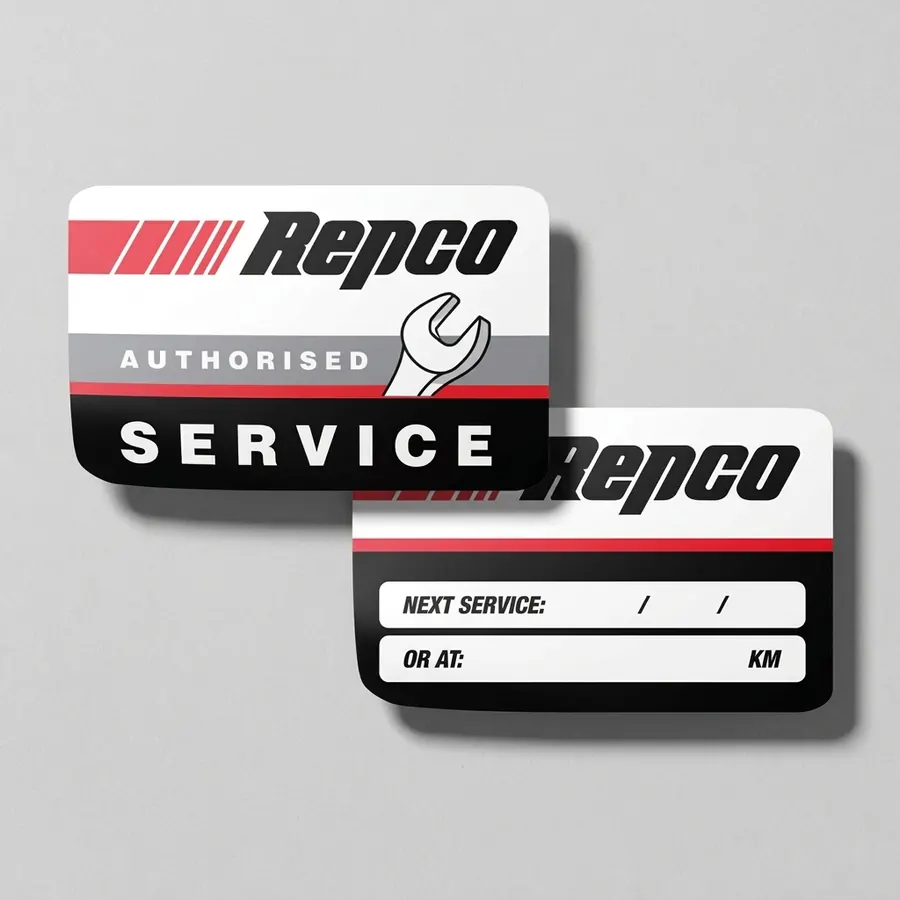 Repco Authorised Service stickers in black and red