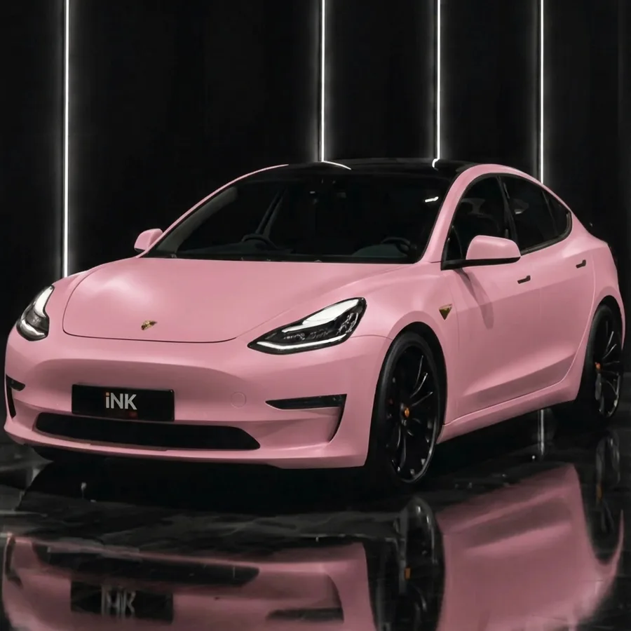 Pink Tesla Model 3, coloured PPF