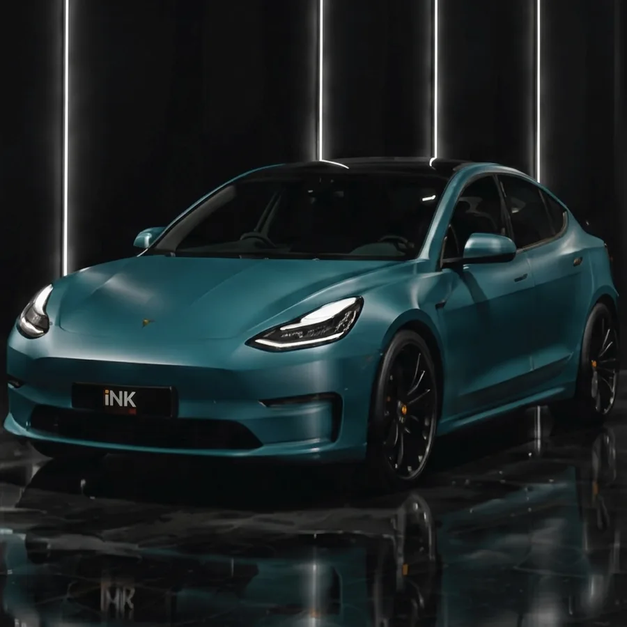 Teal Tesla Model 3, coloured PPF