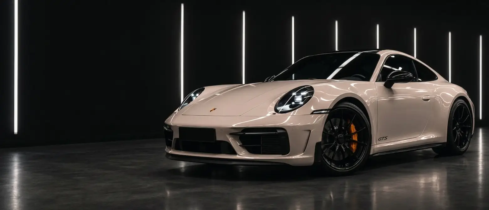 Porsche 911 GT3 front three-quarter, studio lighting